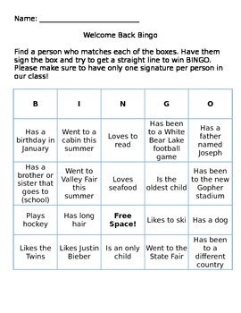 get to know class bingo icebreaker