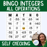 BINGO: Integers All Operations; Self Checking Game; Low Prep