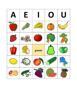 Bingo Les Fruits Et Les Legumes By La Classe De Mme Owens Tpt