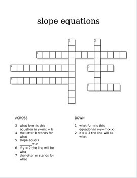 Slope equations Crossword (slope intercept and point slope) TpT