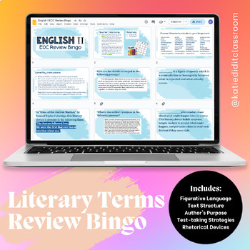 Preview of BINGO Review of Literary Terms - English EOC Test Prep