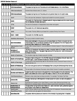 Preview of BINGO SS STAAR Review #1 - CALLOUT SHEET