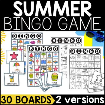 Preview of Summer BINGO- Summer Games- End of the School Year Activities- Summer Vocabulary