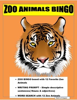 Preview of BINGO-ZOO ANIMALS- Pre K-3 - Language Arts-Writing Prompt- Distance Learning