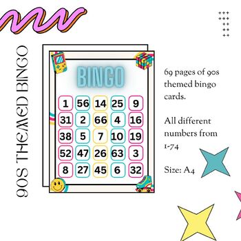BINGO cards - 90s themed. 69 Different Pages by Renee Sanson | TPT