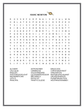 Preview of BIOGRAPHICAL WORD SEARCH OF ISAAC NEWTON GRADES 3-7