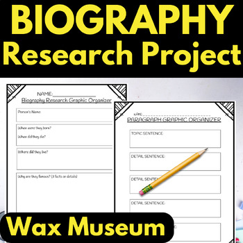 Preview of Biography Research Project Writing Template Graphic Organizers Wax Museum 3rd