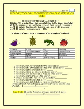 biology classification quiz