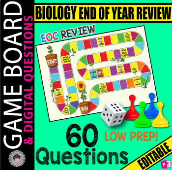 Preview of BIOLOGY Final Exam EOC REVIEW ~ 60 Digital Questions & GAME BOARD~ EDITABLE