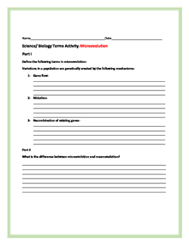 Preview of BIOLOGY WRITING/RESEARCH PROMPT: MICROEVOLUTION