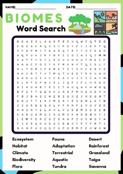 BIOMES Word search puzzle worksheet activity by PUZZLES FOR YOU | TPT