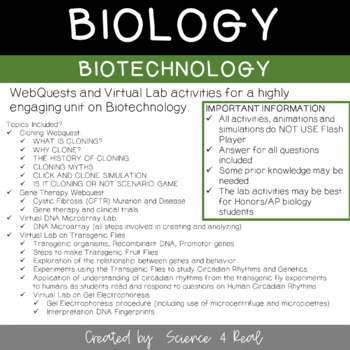 BIOTECHNOLOGY ACTIVITY BUNDLE - WEBQUESTS and VIRTUAL LABS by Science 4 ...