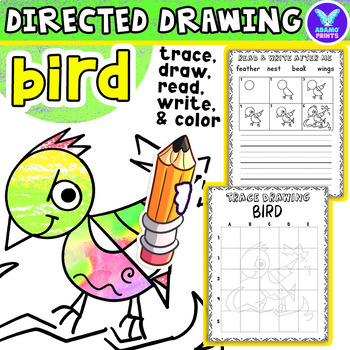 Preview of BIRD Directed Drawing: Writing, Reading, Tracing & Coloring Activities Worksheet