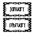 BIRTHDAY CHART months and days of the week black and white