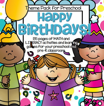 Preview of BIRTHDAYS Math and Literacy Centers and Activities for Preschool 131 pgs