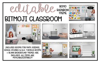 Preview of BITMOJI Classrooms: BOHO Rainbow Rooms and Accessories + BONUS LINKS