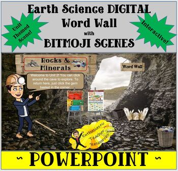 Preview of BITMOJI Earth Science DIGITAL Word Wall ROCKS & MINERALS - PowerPoint