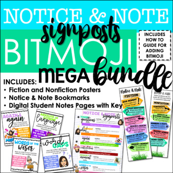 Preview of BITMOJI Notice & Note Signposts MEGA BUNDLE: Posters, Student Notes, + Bookmark