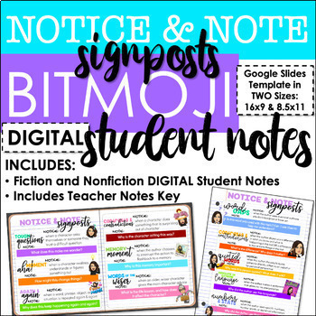 Preview of BITMOJI Notice and Note Signposts DIGITAL Student Notes for Google Slides
