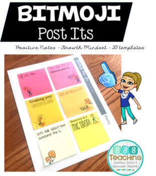 Preview of BITMOJI Post Its EDITABLE notes for growth mindset, positive, relationships