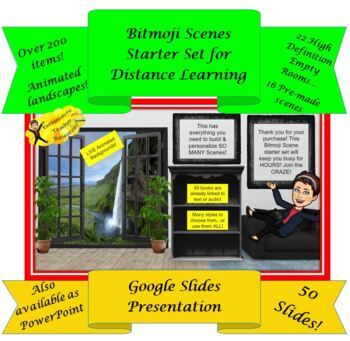 Preview of BITMOJI Scenes Starter Set EXPLOSION for Distance Learning! 50 GOOGLE SLIDES!