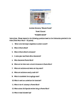 Preview of BIZARRE FOODS TRAVEL VIDEO WORKSHEET - PUERTO RICO