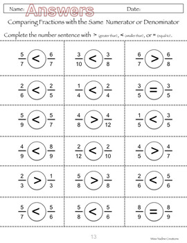 Bilingual:Lessons (3rd)Comparing Fractions with the same numerators