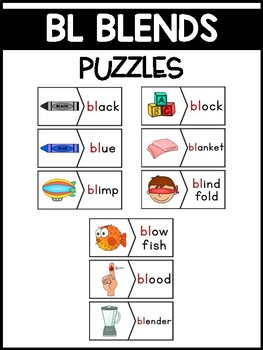 BL Blends Phonics Center: Picture and Word Match Puzzles by Teach Fun