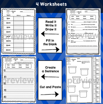 BL Blends Worksheets - Initial Consonant Blends by Kiddie Concepts and