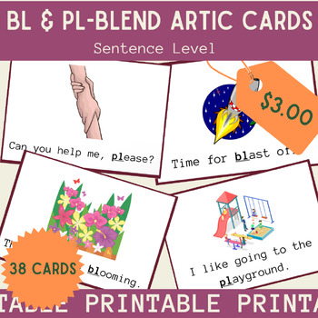 Preview of BL & PL Blend SENTENCE LEVEL Articulation Flashcards: 38 CARD SET