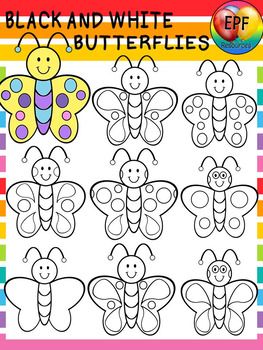 Preview of BLACK AND WHITE BUTTERFLY CLIPART.