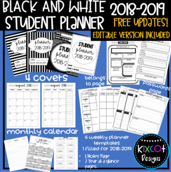 Preview of BLACK AND WHITE PLANNER 2019-2020 - EDITABLE WITH FREE UPDATES!
