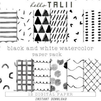 Preview of BLACK AND WHITE WATERCOLOR Digital Paper