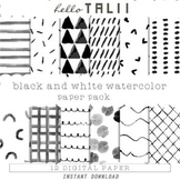 BLACK AND WHITE WATERCOLOR Digital Paper