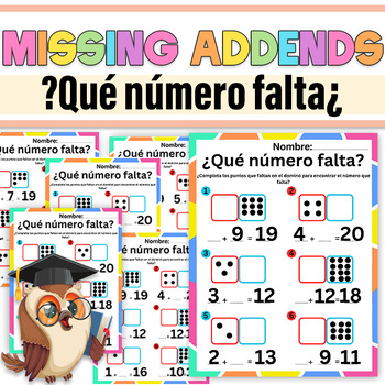 Preview of Spanish Missing Addend Worksheets Dominoes|¿Qué número falta?Valor faltante 0-20