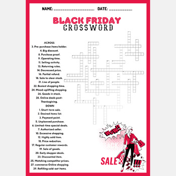 BLACK FRIDAY crossword puzzle worksheet activity by Mind Games Studio