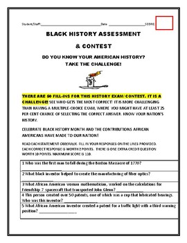 Preview of BLACK HISTORY ASSESSMENT & CONTEST: FOR STUDENTS/ STAFF W/CERTIFICATE