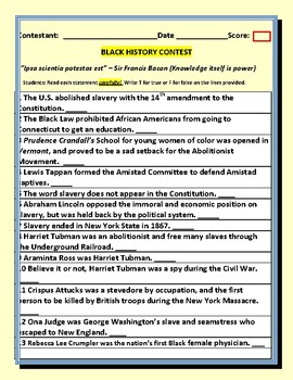 Preview of BLACK HISTORY CONTEST W/ ANSWER KEY & CERTIFICATE