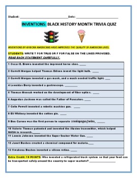 Preview of BLACK HISTORY INVENTIONS QUIZ: SEE HOW MANY YOU GET CORRECT! W/ANS.KEY