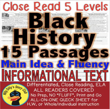 Preview of BLACK HISTORY LEVELED PASSAGES Main Idea Fluency TDQs & More!!!
