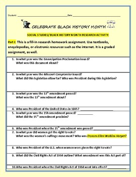Preview of BLACK HISTORY MONTH: A RESEARCH ACTIVITY: GRS. 6-12