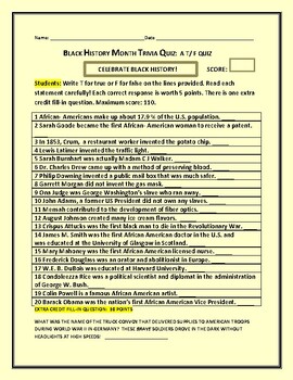Black History Month Trivia Worksheets Teaching Resources Tpt