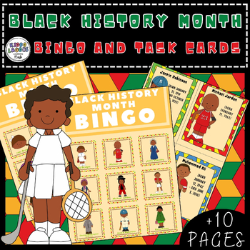 Preview of BLACK HISTORY MONTH BINGO and Famous African-American Biography Cards,Task Cards