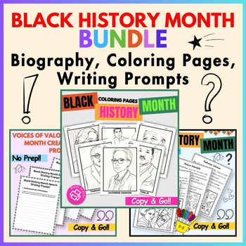 Preview of BLACK HISTORY MONTH Bundle Biography, Coloring Pages, Writing Prompts