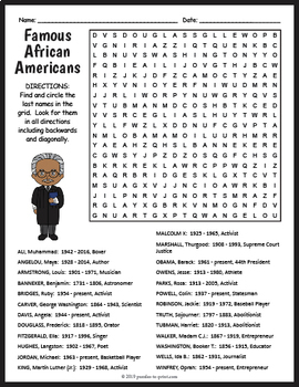 black history month freebie famous african americans word search