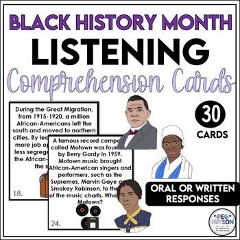 Preview of Black History Month Activities Listening Comprehension Cards for Speech Therapy