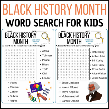 BLACK HISTORY MONTH word search puzzle worksheets activities | TPT