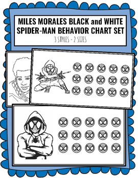 Preview of BLACK and WHITE MILES MORALES Spider-Man Behavior Sticker Chart PBIS