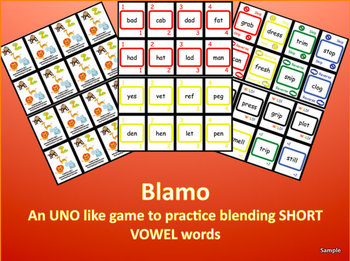 Preview of BLAMO SHORT VOWELS (an uno like blending game)