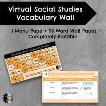 Preview of BLANK-Virtual Social Studies Vocab Wall Interactive Vocab Notebook-Google Slides